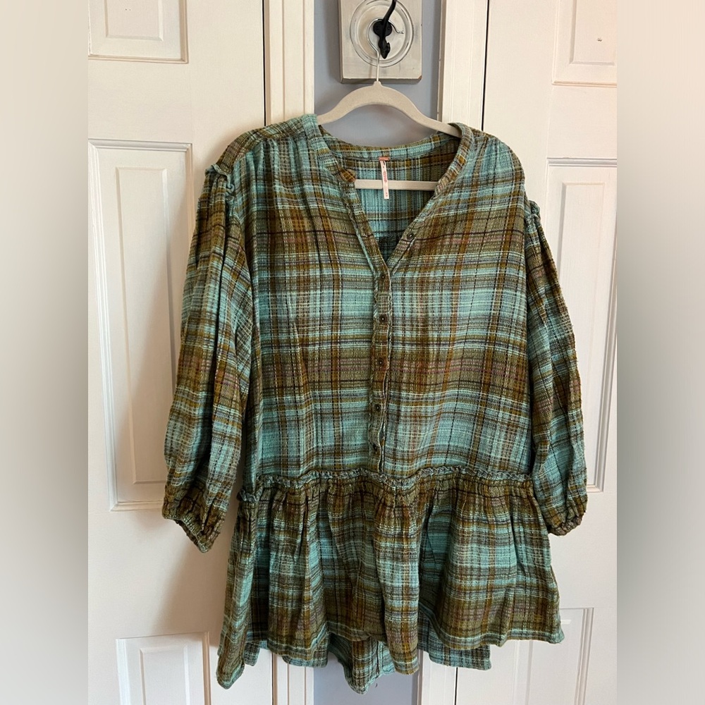 Women’s Medium Free People Urban Outfitters Boho Plaid Dress Tunic Top